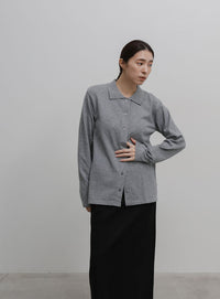 襟付きニットロングカーディガン