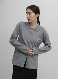 襟付きニットロングカーディガン