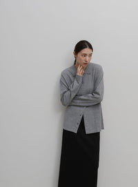 襟付きニットロングカーディガン