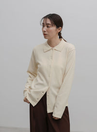 襟付きニットロングカーディガン