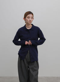襟付きニットロングカーディガン