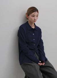 襟付きニットロングカーディガン