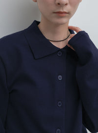 襟付きニットロングカーディガン