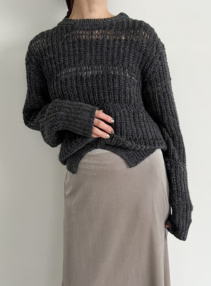 センタースリット透かし編みニット【by SON】