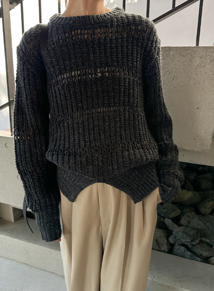 センタースリット透かし編みニット【by SON】