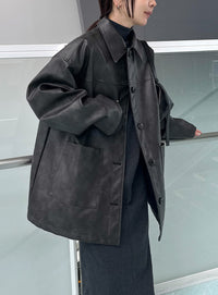 ステンカラーフェイクレザージャケット【by SON】