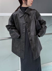 ステンカラーフェイクレザージャケット【by SON】