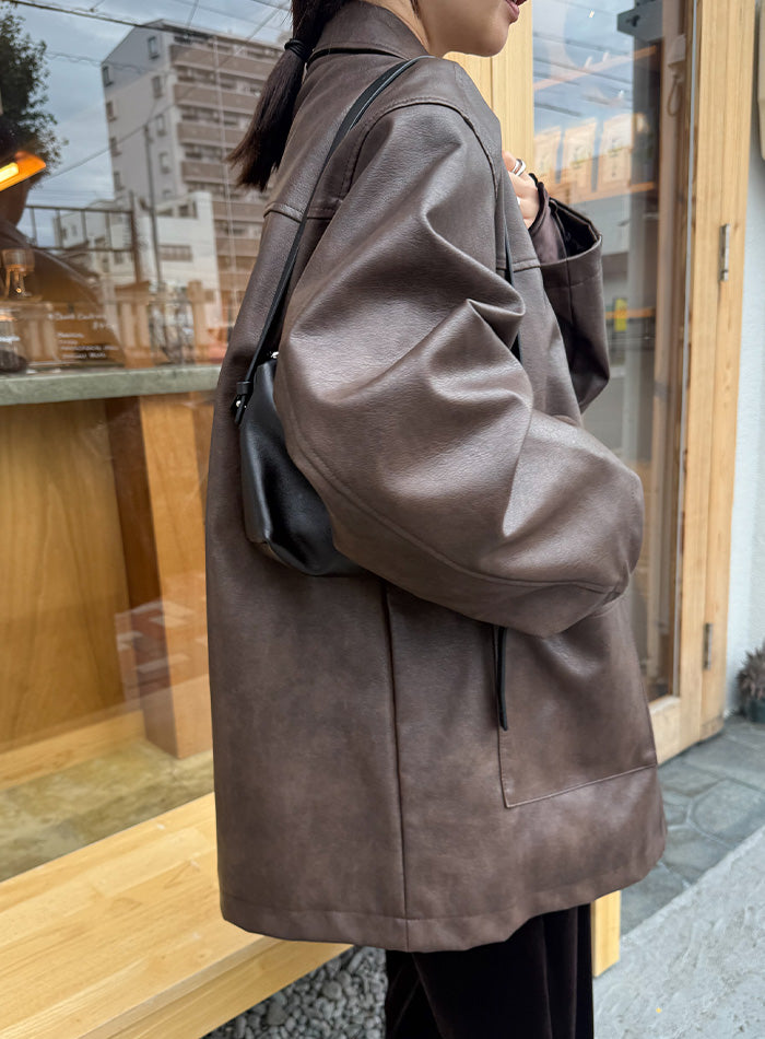 ステンカラーフェイクレザージャケット【by SON】 – SELECT MOCA