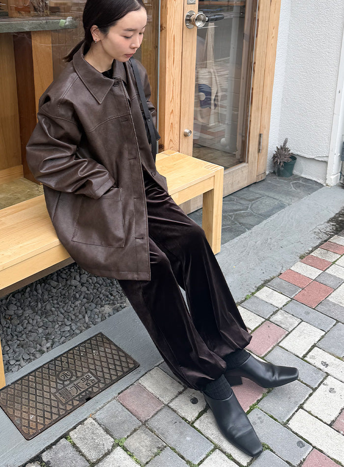 ステンカラーフェイクレザージャケット【by SON】