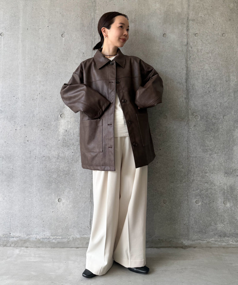 【希少】ETONNE ジャケット シュリンクレザー ブラウン 製品染め 羊革 S ステンカラーフェイクレザージャケット【by SON】 – SELECT MOCA