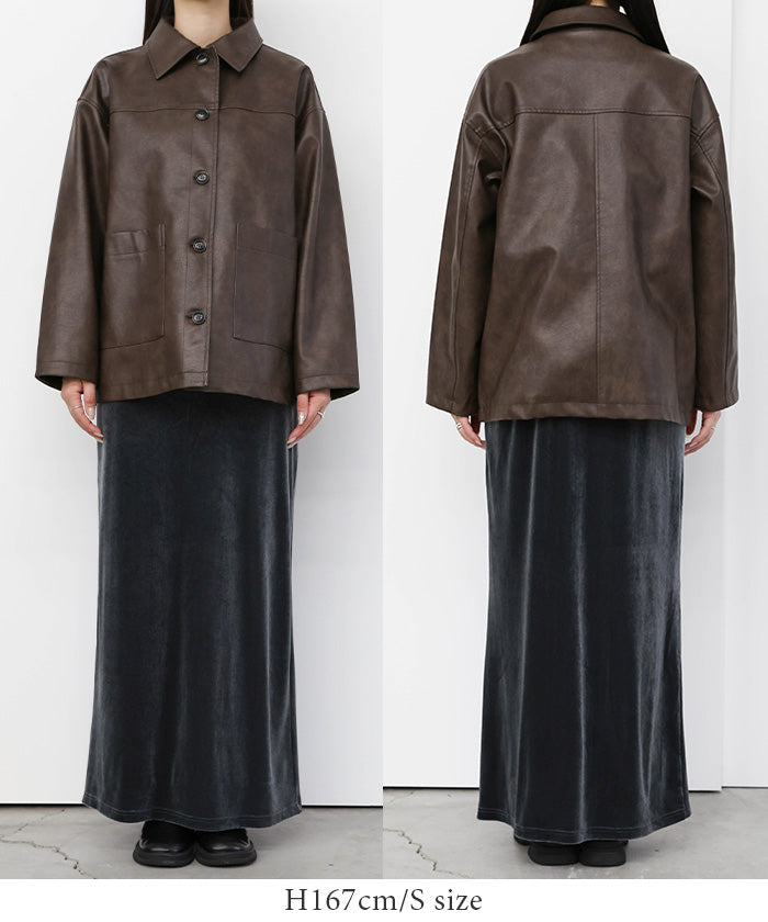 ステンカラーフェイクレザージャケット【by SON】
