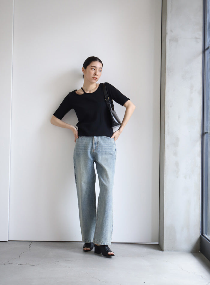 デザインネックハーフスリーブトップス – SELECT MOCA