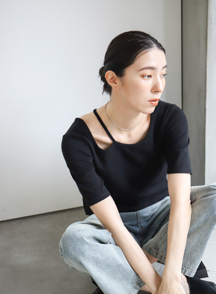 デザインネックハーフスリーブトップス – SELECT MOCA