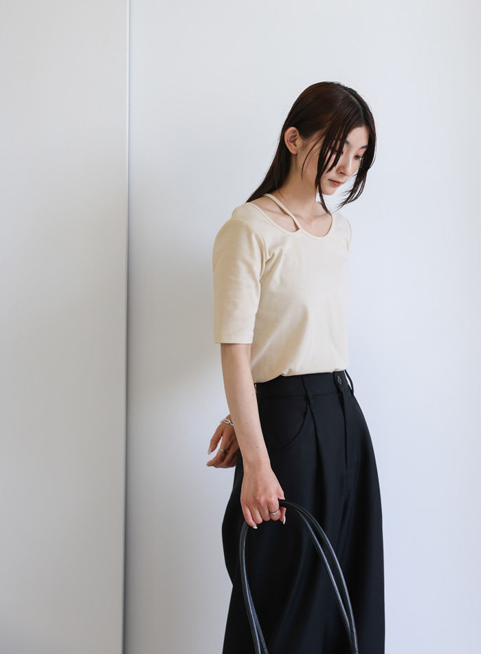 デザインネックハーフスリーブトップス – SELECT MOCA