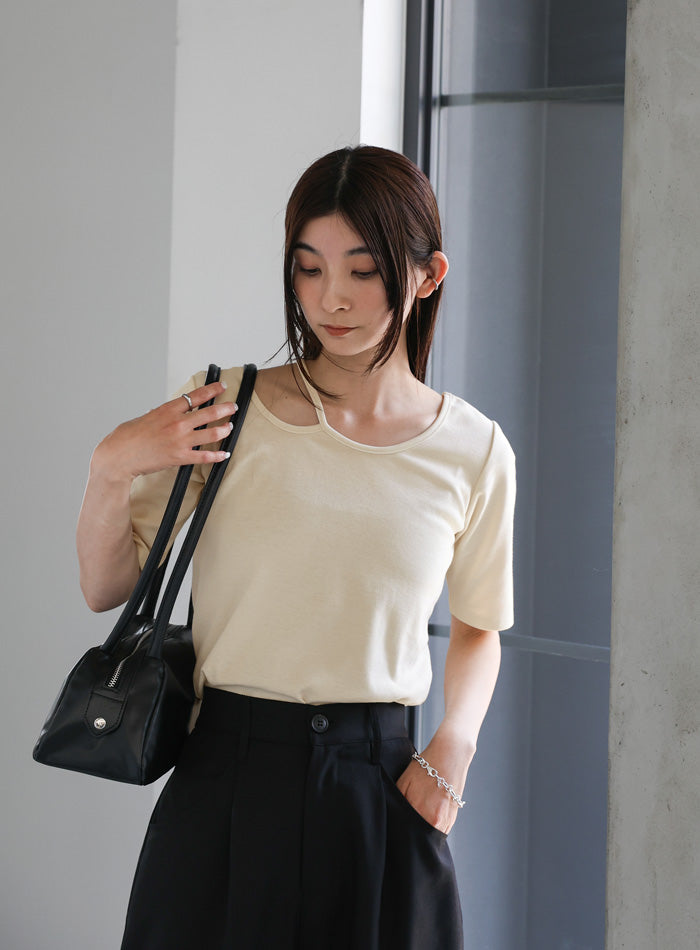 デザインネックハーフスリーブトップス – SELECT MOCA