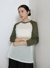 シアーラグランロングスリーブTシャツ