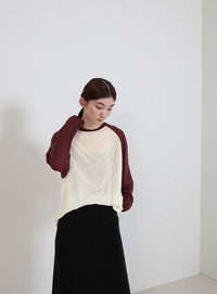 シアーラグランロングスリーブTシャツ