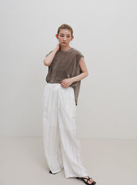 シアーフロッキーフレンチスリーブトップス