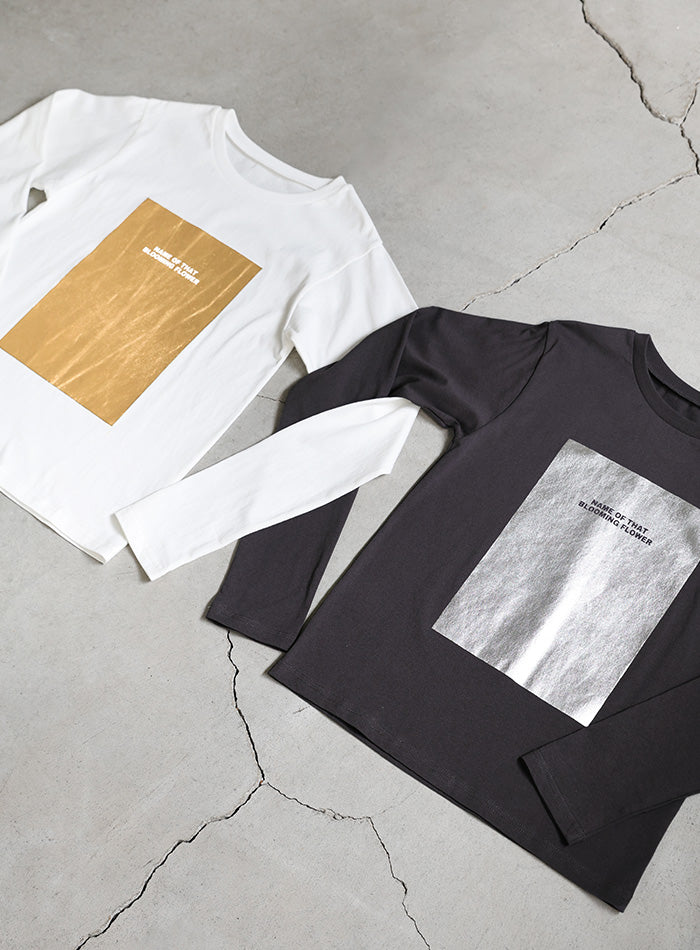 箔プリントロングTシャツ