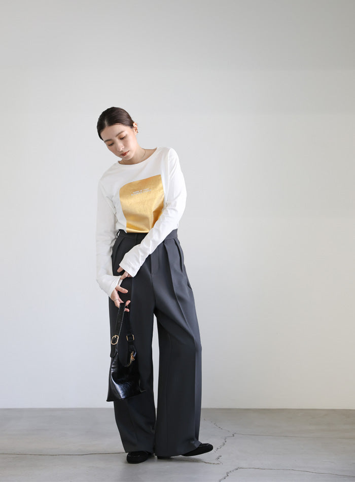 箔プリントロングTシャツ