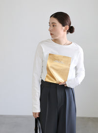 箔プリントロングTシャツ