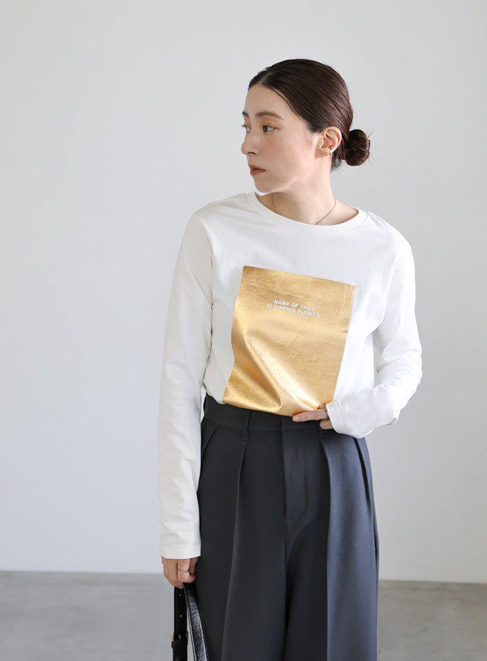 箔プリントロングTシャツ