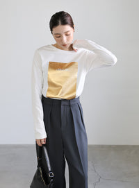 箔プリントロングTシャツ