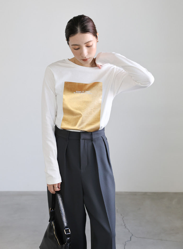 箔プリントロングTシャツ