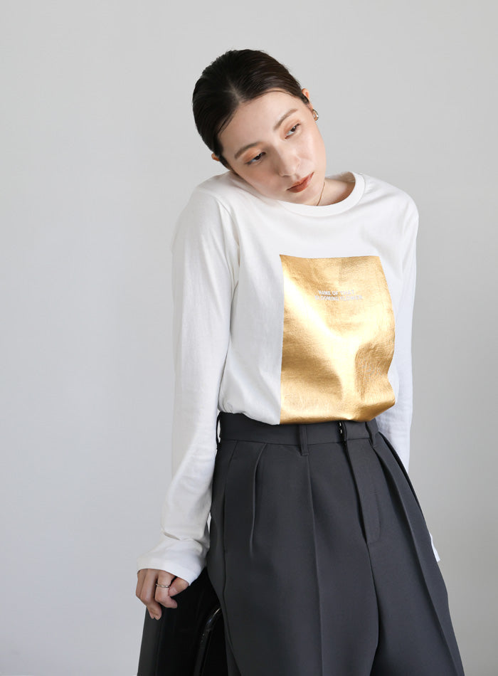 箔プリントロングTシャツ