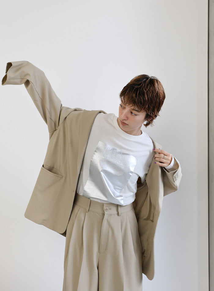 箔プリントロングTシャツ