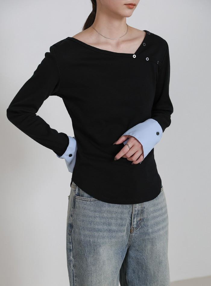 アシンメトリーシャツカフスデザイントップス – SELECT MOCA