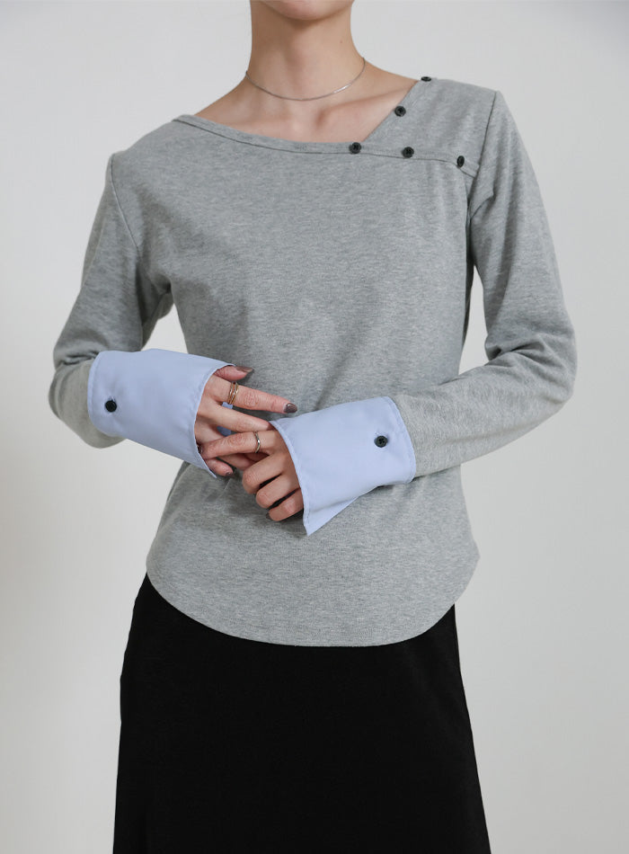 アシンメトリーシャツカフスデザイントップス – SELECT MOCA