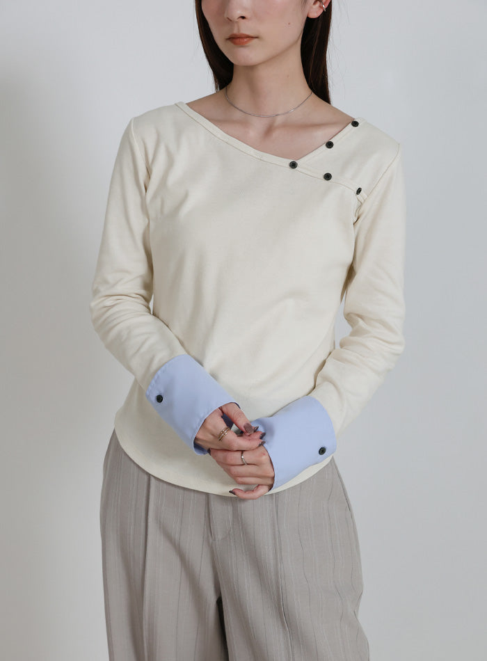 アシンメトリーシャツカフスデザイントップス – SELECT MOCA