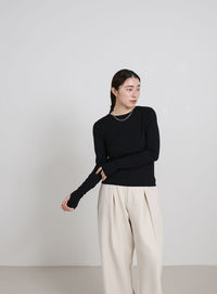 【UV CUT】フィンガースリーブクルーネックロングTシャツ