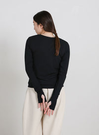 【UV CUT】フィンガースリーブクルーネックロングTシャツ