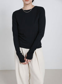 【UV CUT】フィンガースリーブクルーネックロングTシャツ