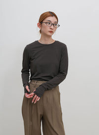 【UV CUT】フィンガースリーブクルーネックロングTシャツ