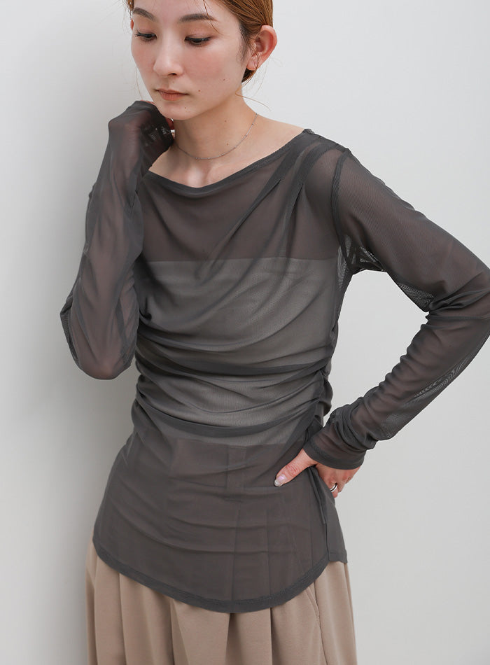 シアーメッシュサイドドレープトップス – SELECT MOCA