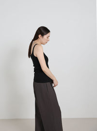 【機能素材】カップ付きスクエアネックテレコタンクトップ