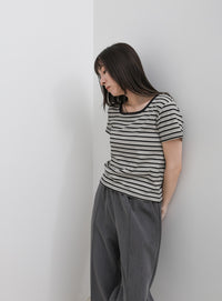 2WAYドライタッチマルチボーダーコンパクトTシャツ