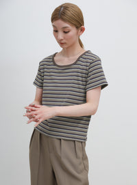 2WAYドライタッチマルチボーダーコンパクトTシャツ