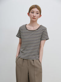 2WAYドライタッチマルチボーダーコンパクトTシャツ