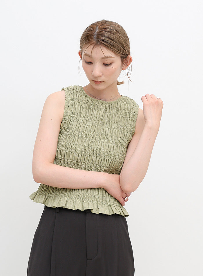 リネンライクシャーリングノースリーブトップス – SELECT MOCA