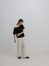 ワンショルダーシンプルコットンTシャツ