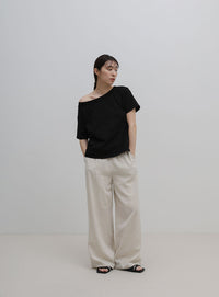 ワンショルダーシンプルコットンTシャツ