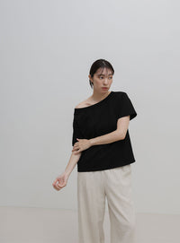 ワンショルダーシンプルコットンTシャツ