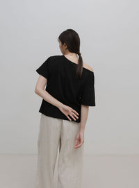 ワンショルダーシンプルコットンTシャツ