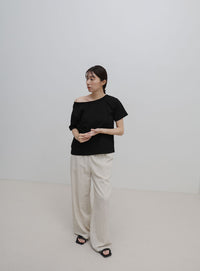 ワンショルダーシンプルコットンTシャツ