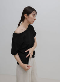 ワンショルダーシンプルコットンTシャツ
