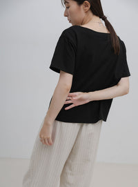 ワンショルダーシンプルコットンTシャツ